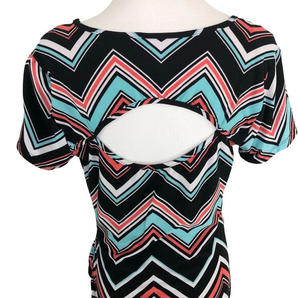 Bobbie Brooks Stretch Sheath Midi Dress Size Small Ruched Chevron Asymmetrical - Picture 10 of 11